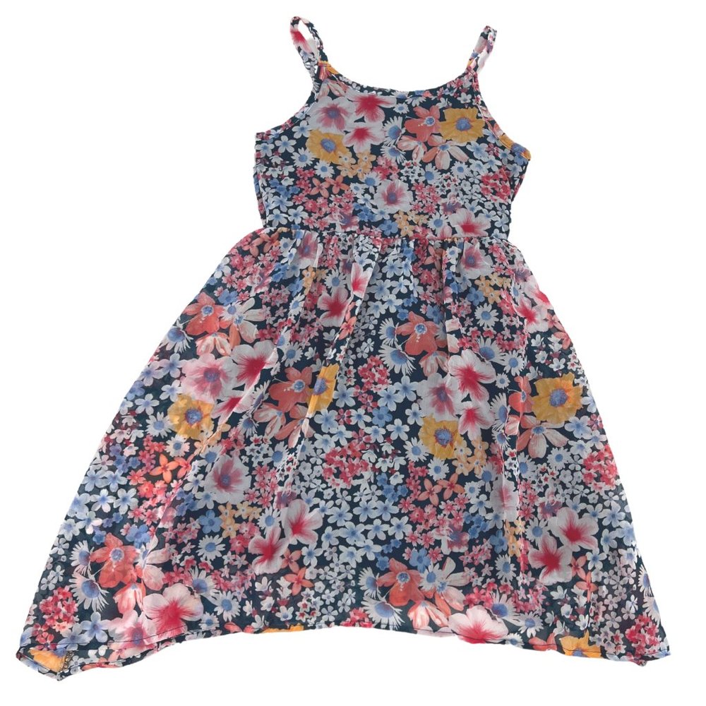 Zoey Girl | Girl's Sharkbite Dress | Floral | Blue | Size 12